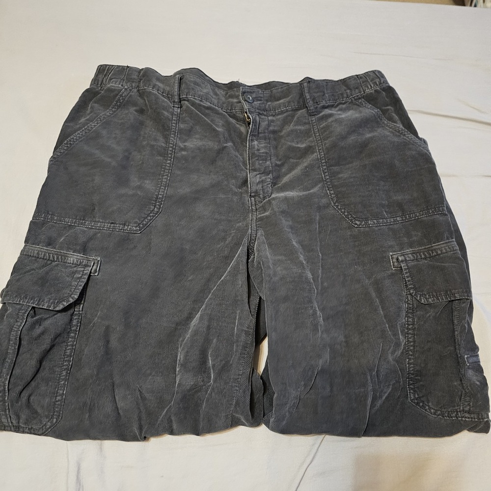 American Eagle Super High Rise Baggy Jogger Pants Womens 18 Gray Corduroy Cargo - Picture 2 of 5